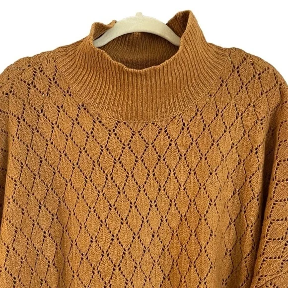 Wonderly Indian Gold Sweater Mock Turtleneck Balloon Sleeves Tunic Length Sz L - Picture 9 of 11